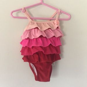 8/15 Three tone pink ruffle swimsuit